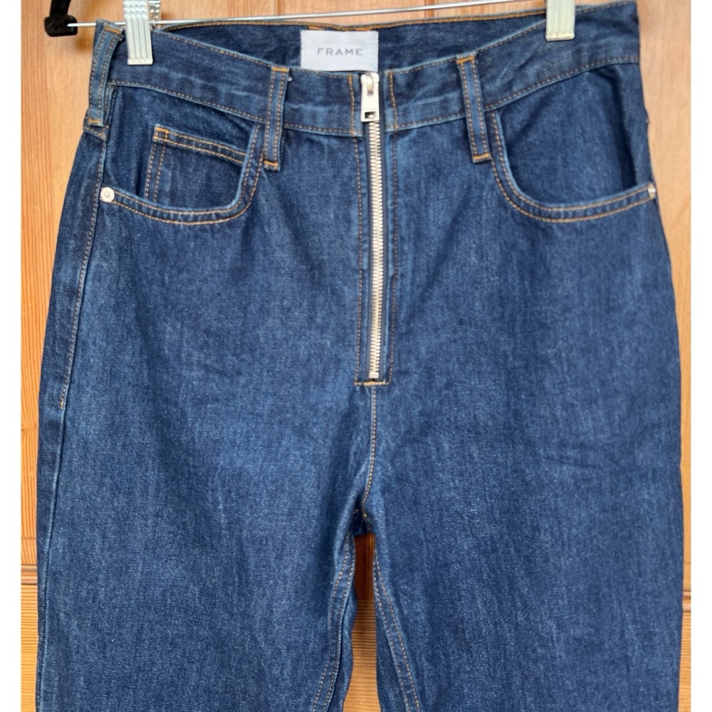 Frame Denim Le High & Tight Exposed Zipper Dark Blue Frayed Hem Jeans 27 - Picture 3 of 11